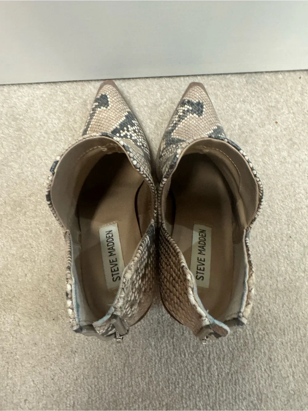 Steve Madden Beige & Black Snake-Print Ankle Booties